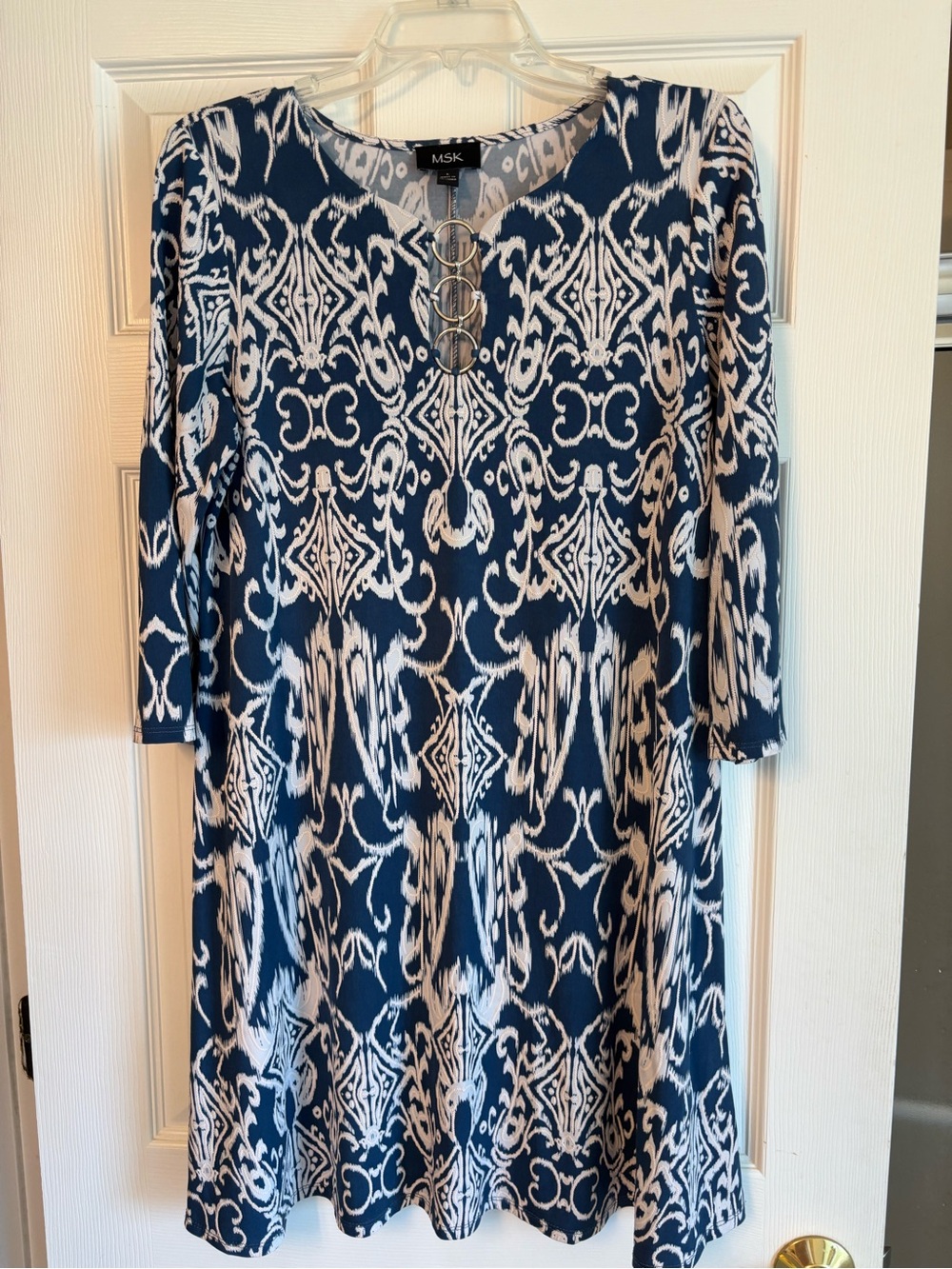 Like new MSK Blue and White Printed A-Line Dress. Sz L.